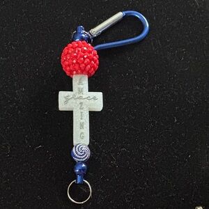 Grace-Inspired Blue and Red Cross Keychain Card Holder